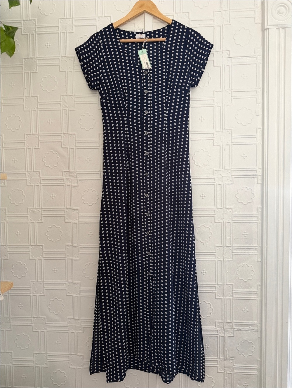 NWT Katie Sturino Stitch Fix Chiara Button Front Maxi Dress Navy Polka Dot XS